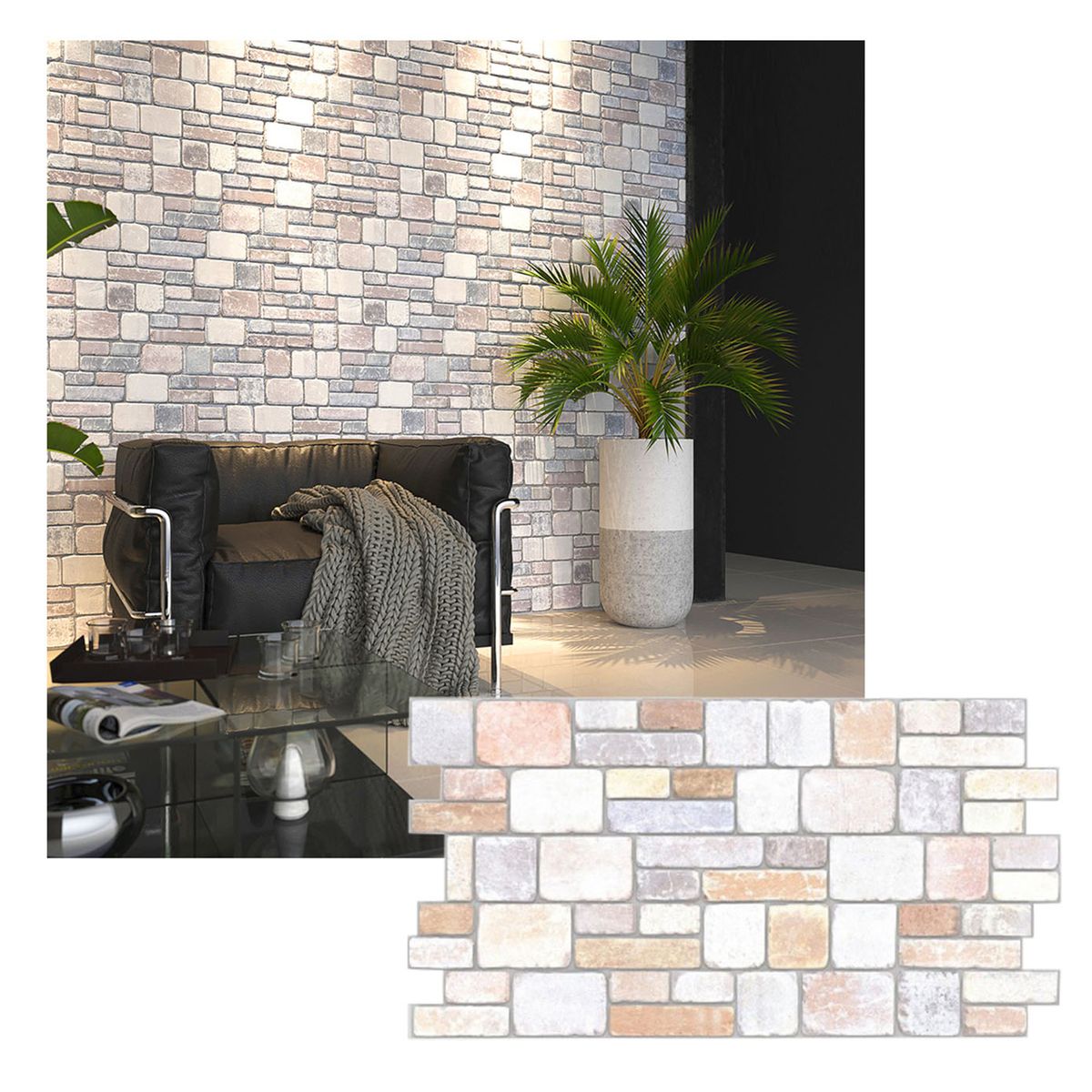 MERCAR RAY - Wall Panel PVC 3D 97.7 x 49.3cm PIEDRA AURORA 4.5m² (10 Paneles)