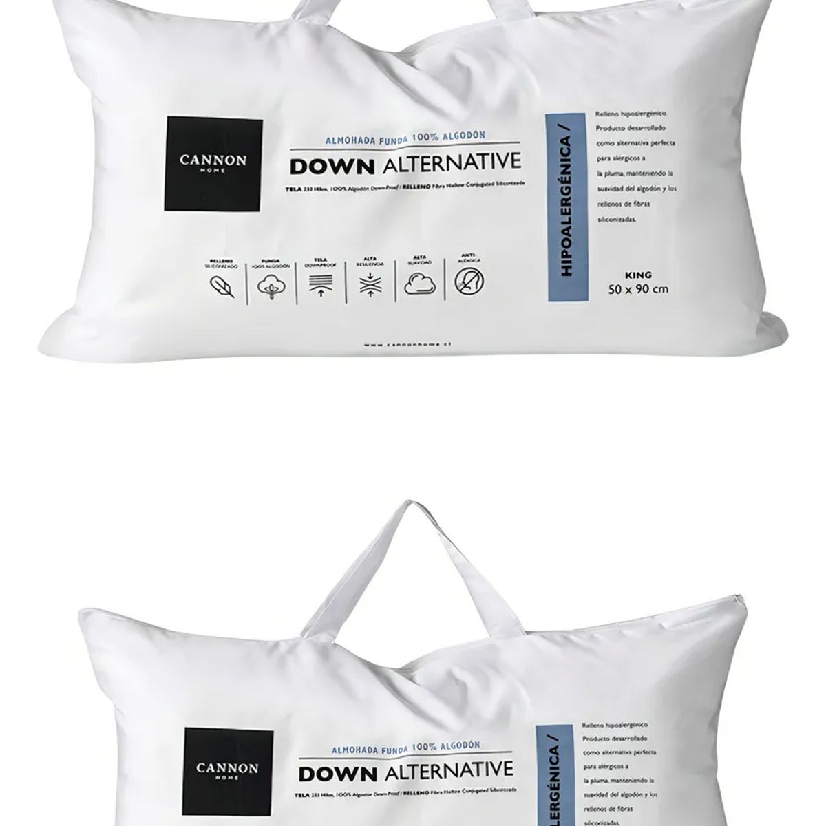 CANNON HOME - Pack 2 Almohadas Cannon King Premium 50x90 – 240 Hilos Blanca