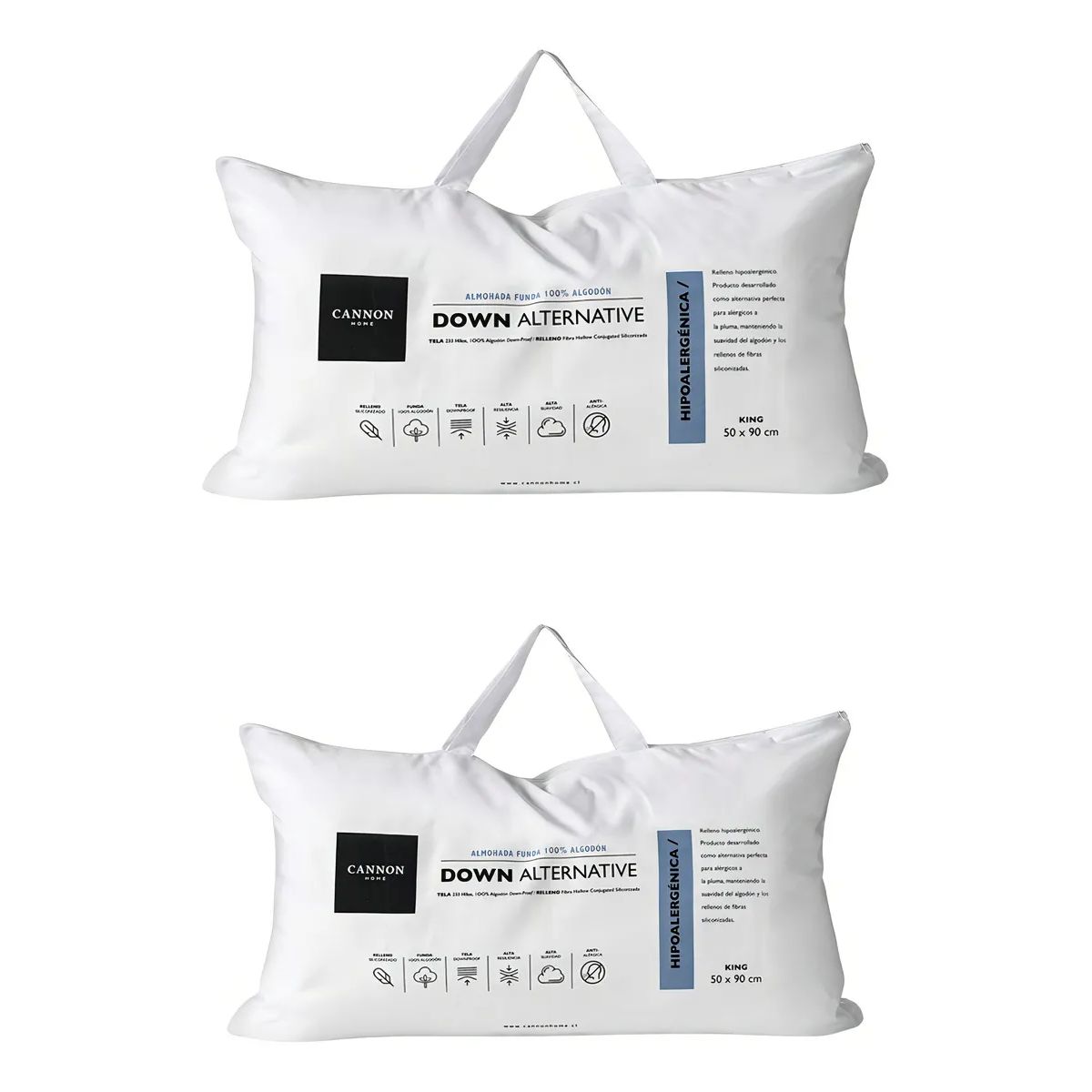 CANNON HOME - Pack 2 Almohadas Cannon King Premium 50x90 – 240 Hilos Blanca