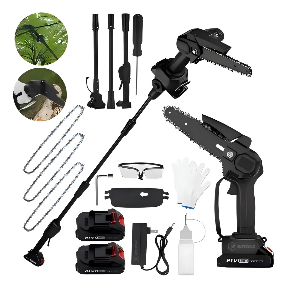 QUICK - Minisierra Pértiga Ajustable 2 En 1 225 M + 2 Baterías