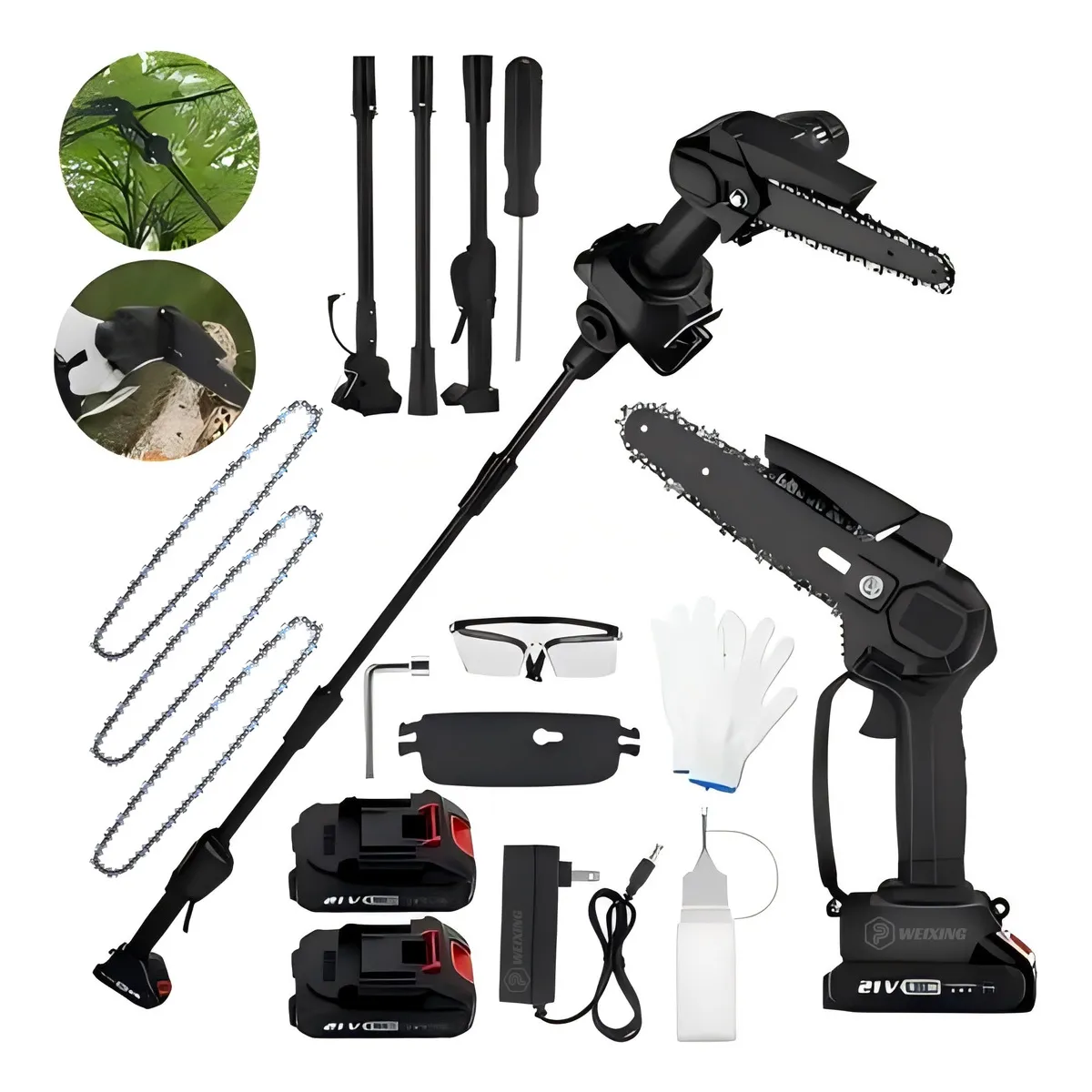 QUICK - Minisierra Pértiga Ajustable 2 En 1 225 M + 2 Baterías