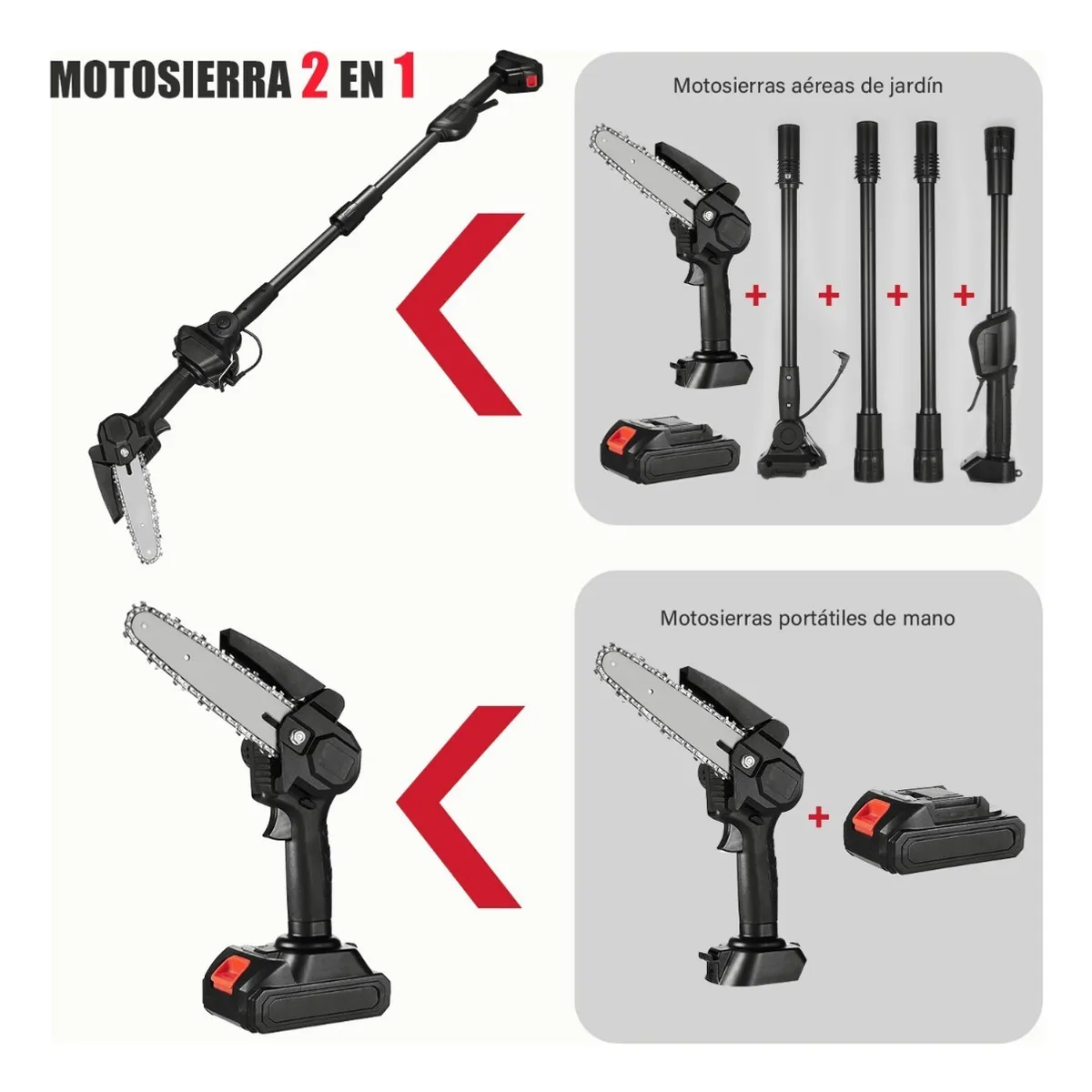 QUICK - Minisierra Pértiga Ajustable 2 En 1 225 M + 2 Baterías
