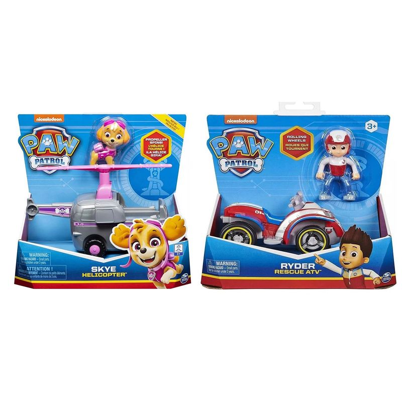 PAW PATROL - Pack Vehículo Básico Paw Patrol Skye + Ryder
