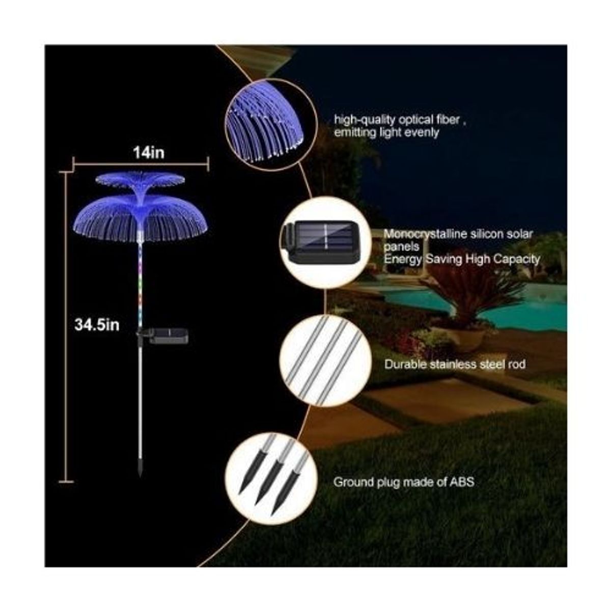 GENERICO - 2 Luces Estaca Solares Flor Medusa Jardín Colores Decoración Estructura RGB.