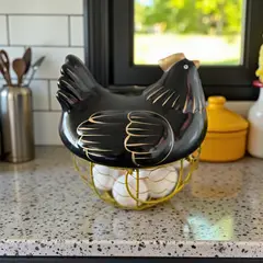GENERICO - Canasta Porta Huevos Gallina Ceramica Decorativa