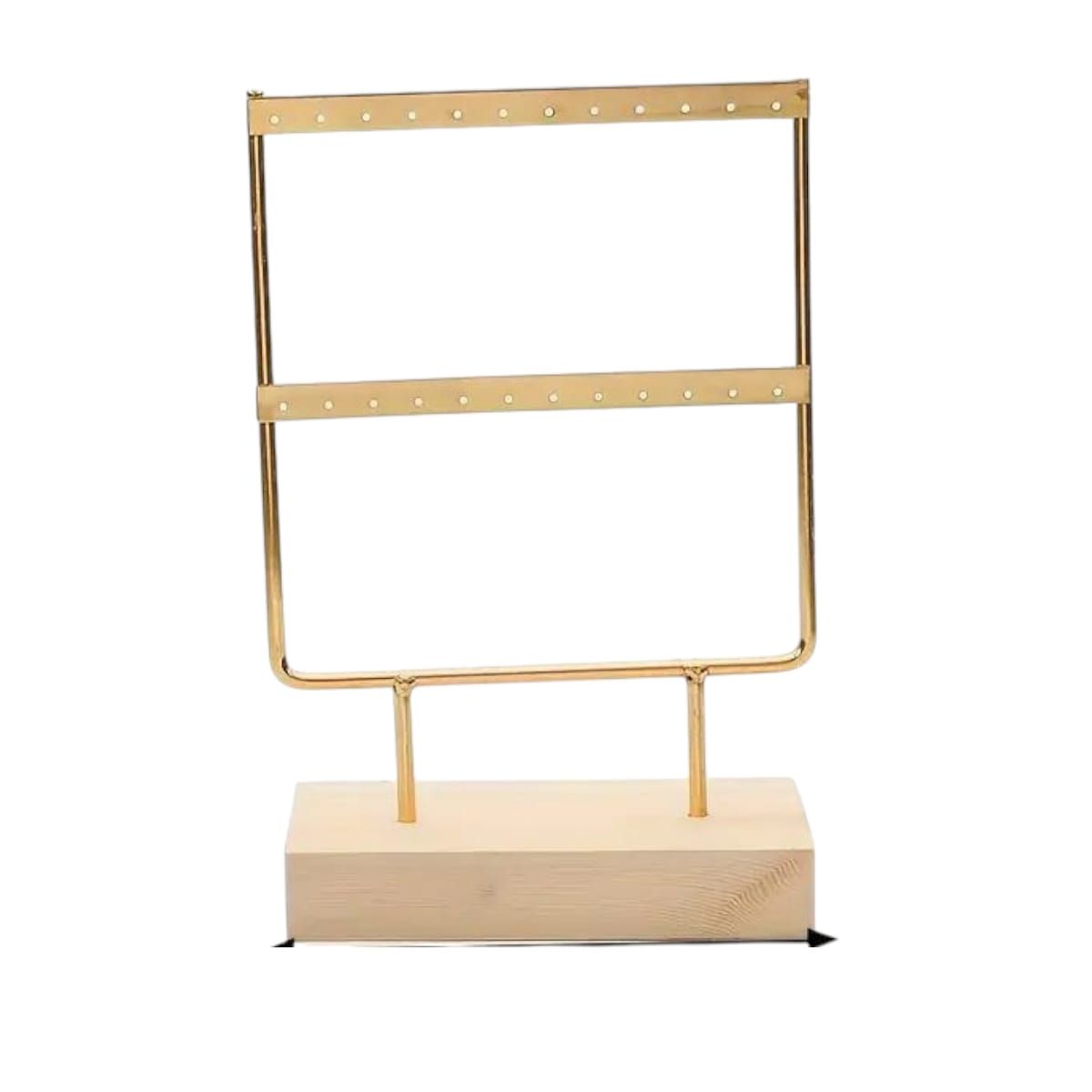 GENERICO - Organizador de Aretes Dorado con Base de Madera Pequeño Gms