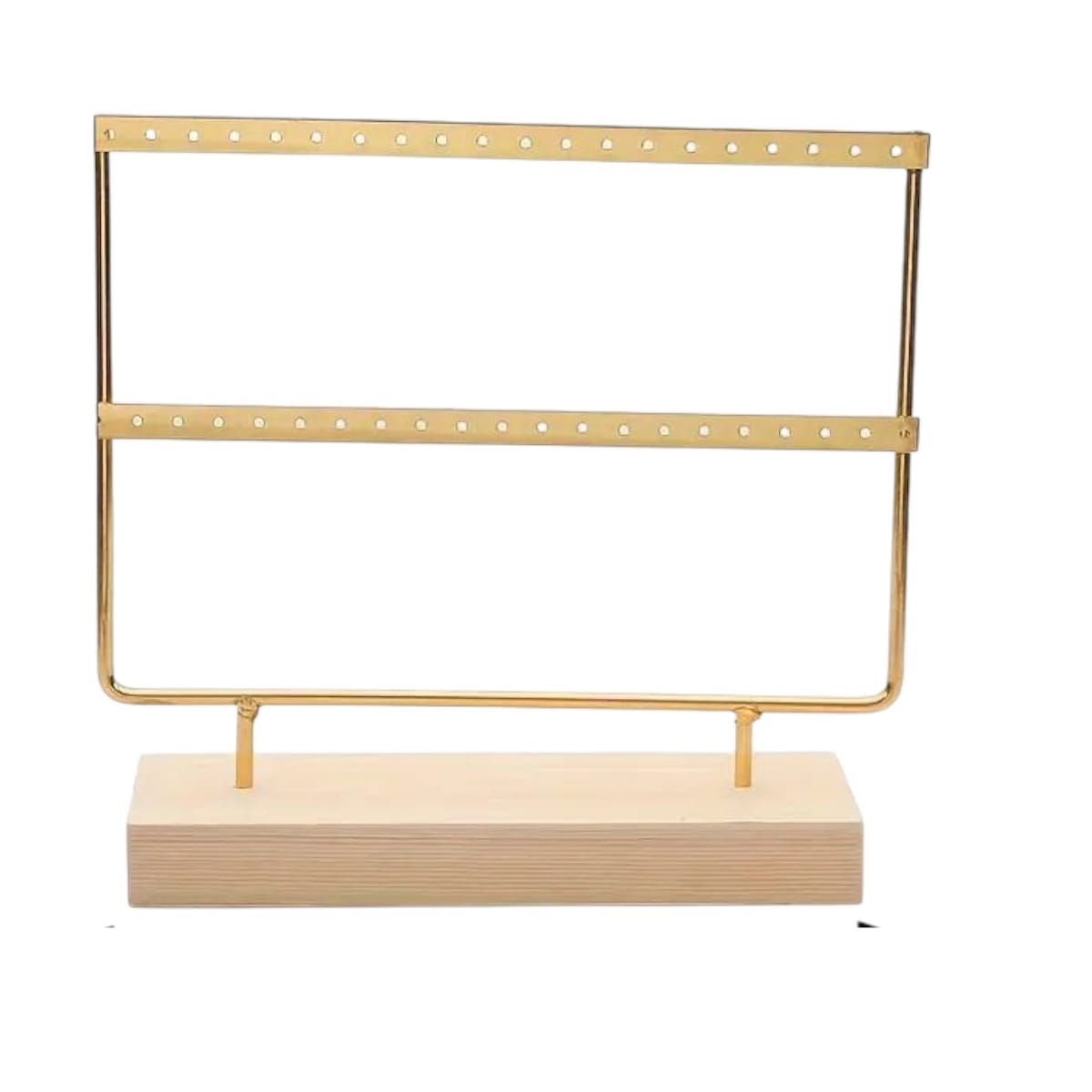 GENERICO - Organizador de Aretes Dorado con Base de Madera Mediano Gms