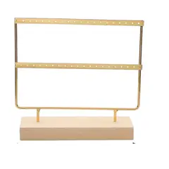 GENERICO - Organizador de Aretes Dorado con Base de Madera Mediano Gms
