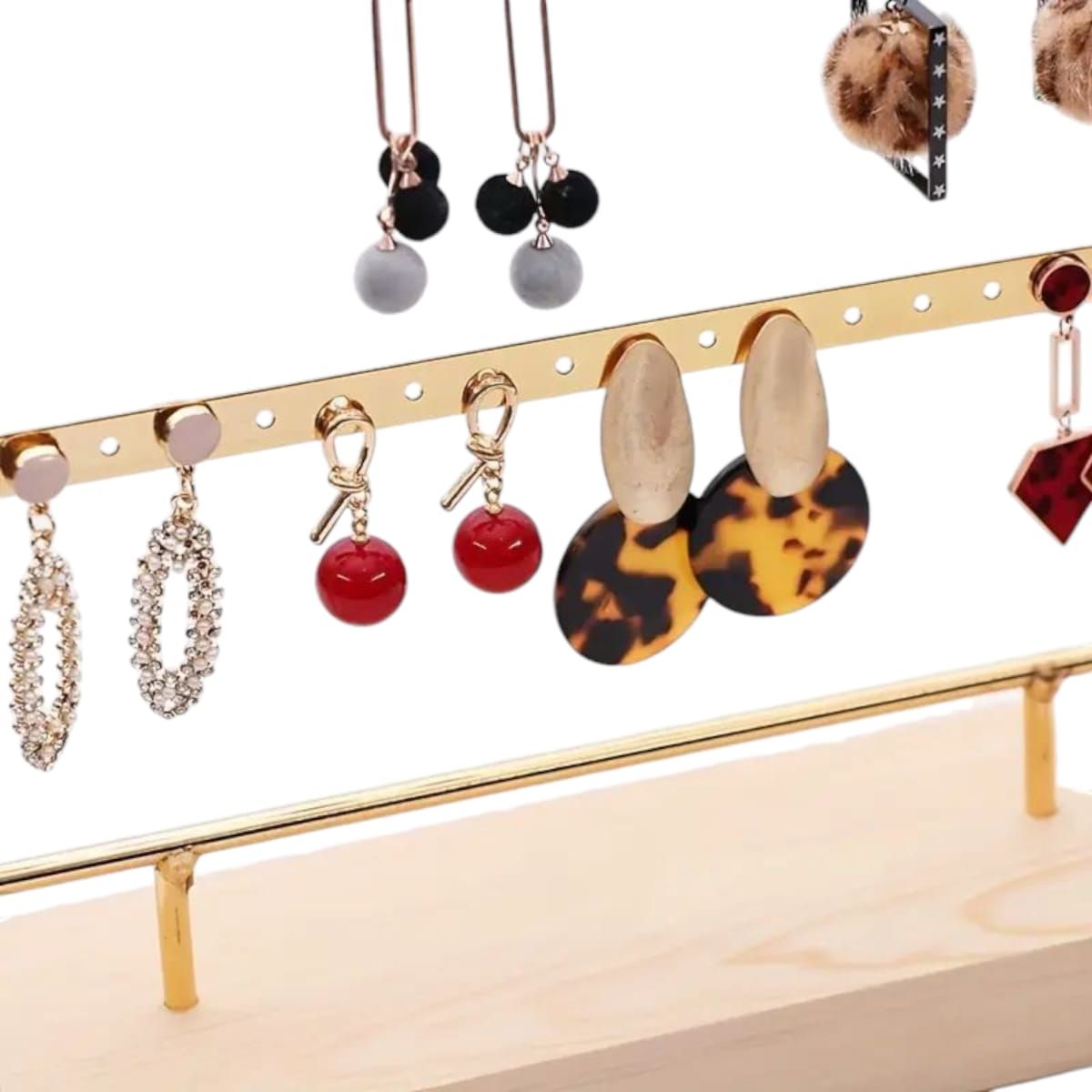 GENERICO - Organizador de Aretes Dorado con Base de Madera Mediano Gms