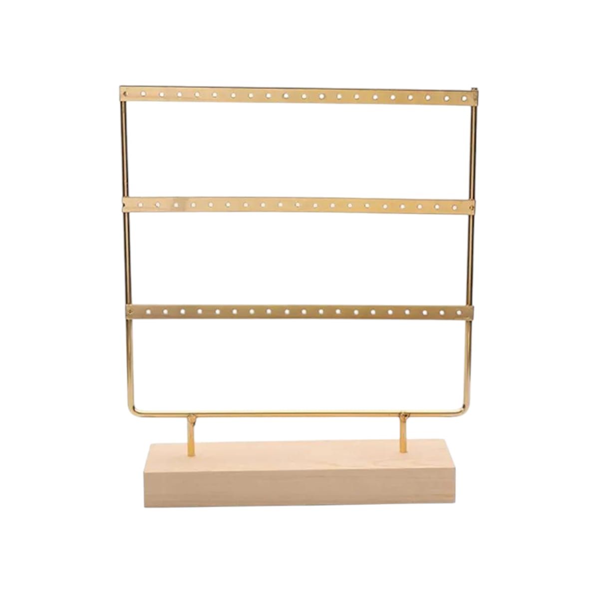 GENERICO - Organizador de Aretes Dorado con Base de Madera Grande Gms