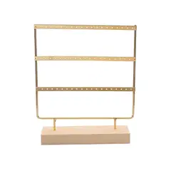 GENERICO - Organizador de Aretes Dorado con Base de Madera Grande Gms