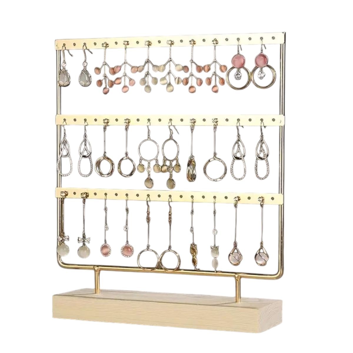 GENERICO - Organizador de Aretes Dorado con Base de Madera Grande Gms