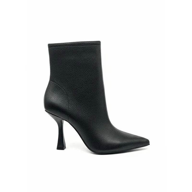 BOVINITA - Tacon Botin Mujer Negro Aguja Elegante Punta Fina Caña Media