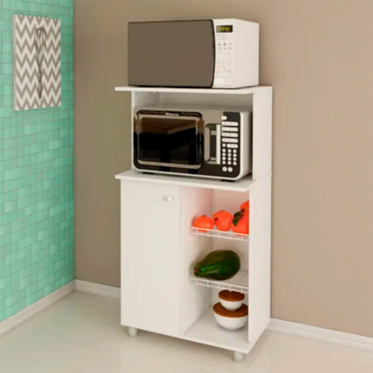 TECNOMOBILI - Mueble microondas con puerta y frutero Blanco Tecnomobili