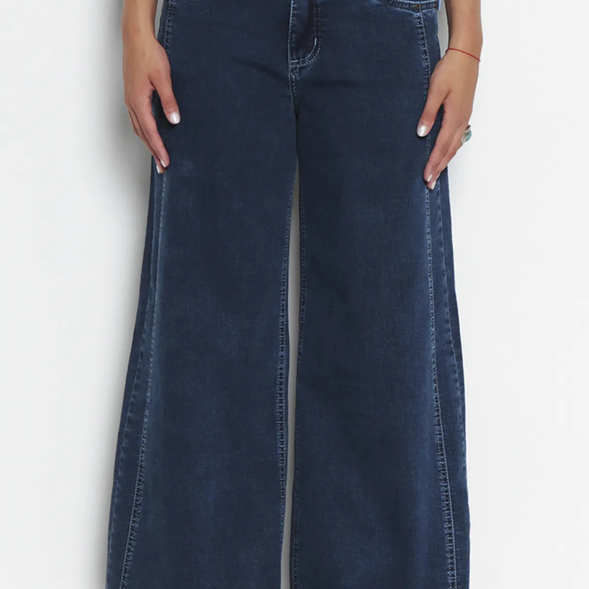 WADOS - JEANS MUJER WIDE LEG TIRO ALTO COSTADILLOS PRETINA BASICA 1 BOTON