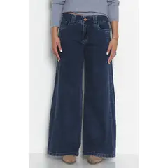 WADOS - JEANS MUJER WIDE LEG TIRO ALTO COSTADILLOS PRETINA BASICA 1 BOTON