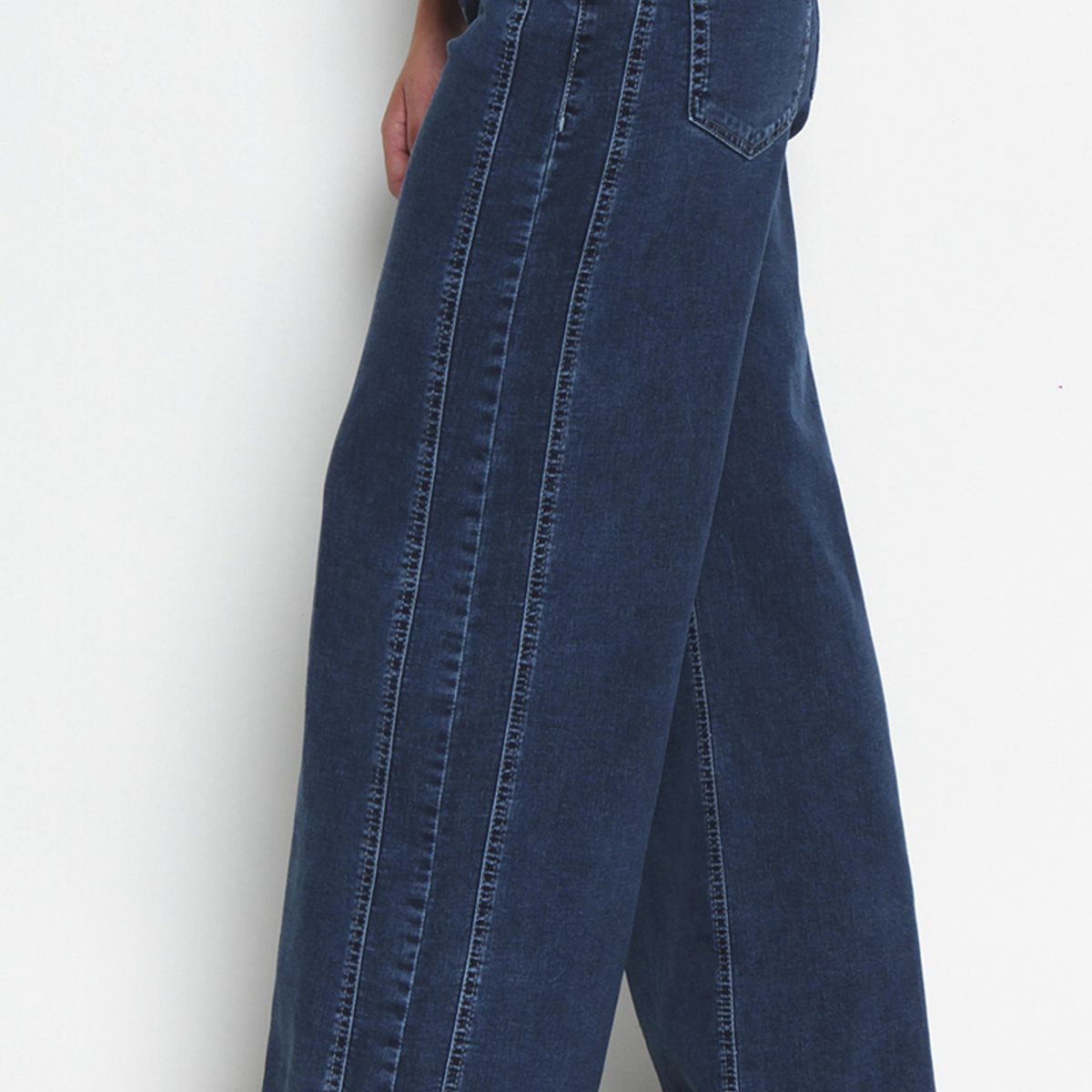 WADOS - JEANS MUJER WIDE LEG TIRO ALTO COSTADILLOS PRETINA BASICA 1 BOTON