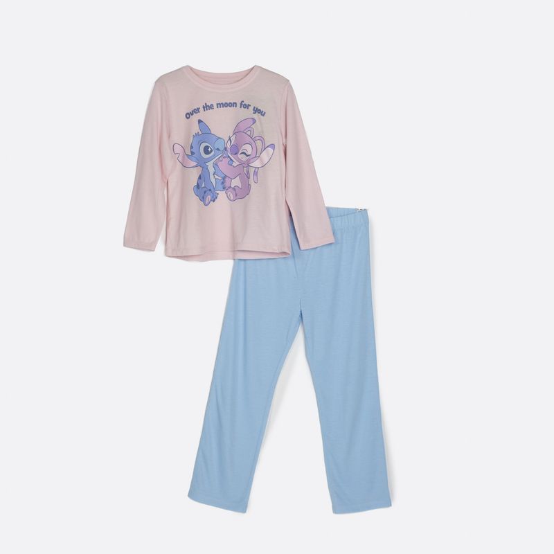 DISNEY - Pijama Manga Larga Niña Rosado Moon Lilo & Stitch Disney