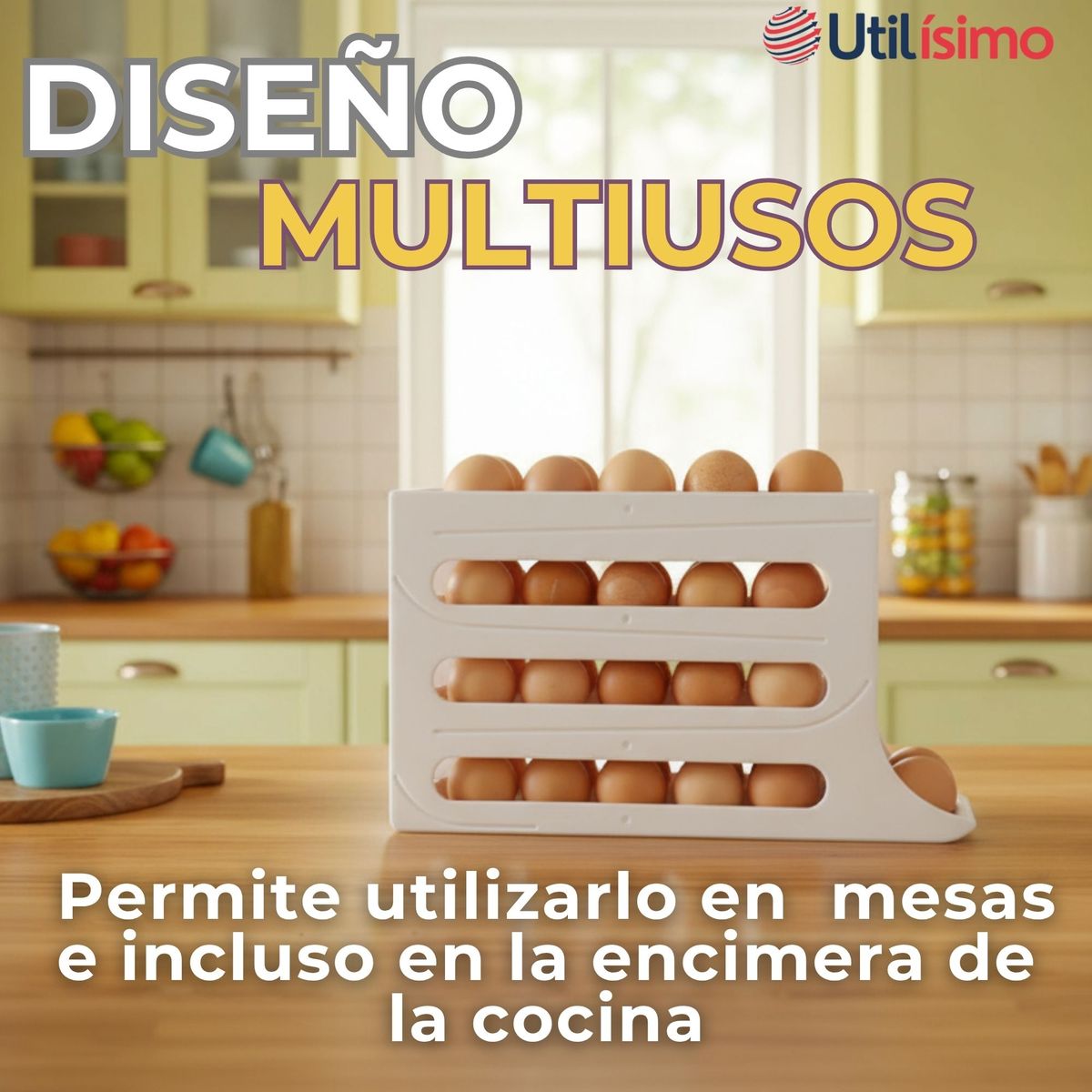 LINE - Organizador Dispensador De Huevos Para 30 Huevos Huevera 4 Niveles
