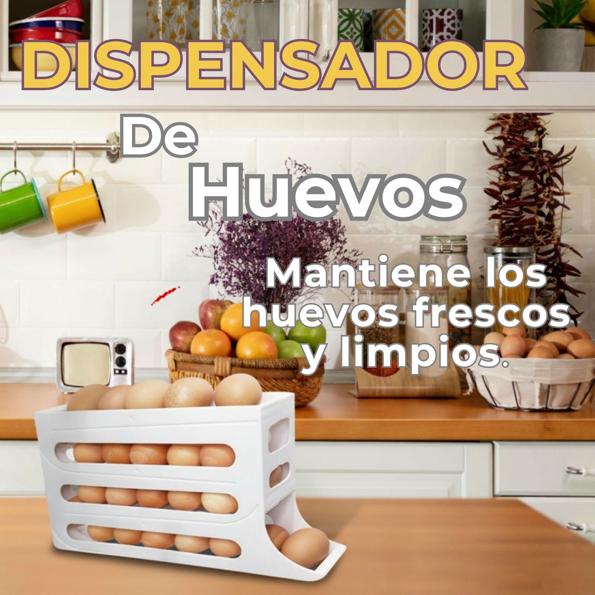 LINE - Organizador Dispensador De Huevos Para 30 Huevos Huevera 4 Niveles