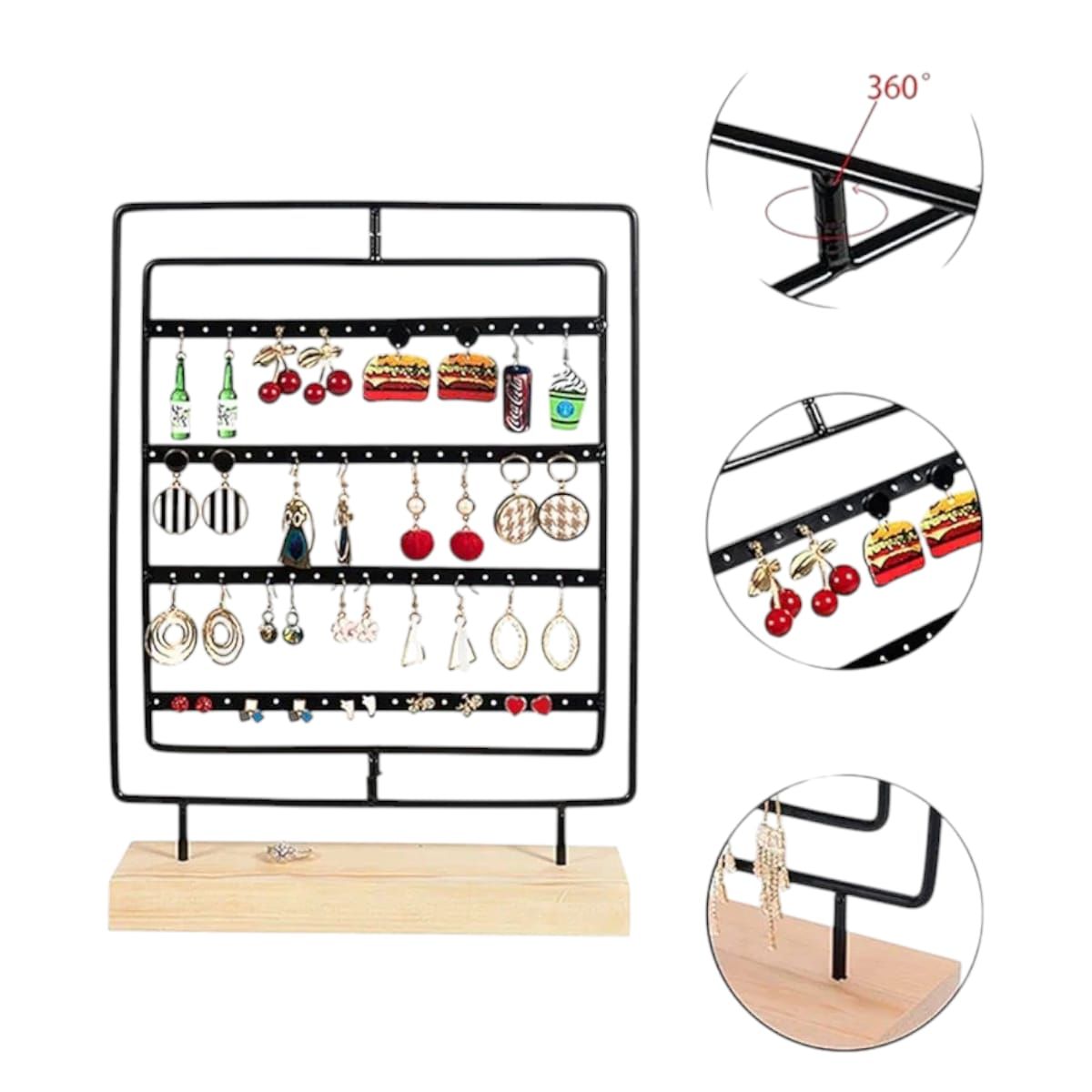 GENERICO - Organizador de Aretes Negro con Base de Madera Gms