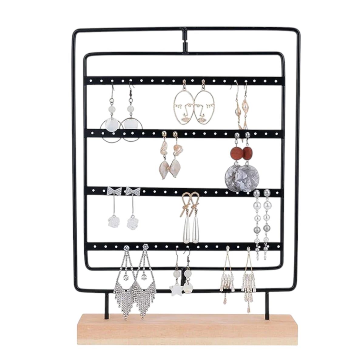 GENERICO - Organizador de Aretes Negro con Base de Madera Gms