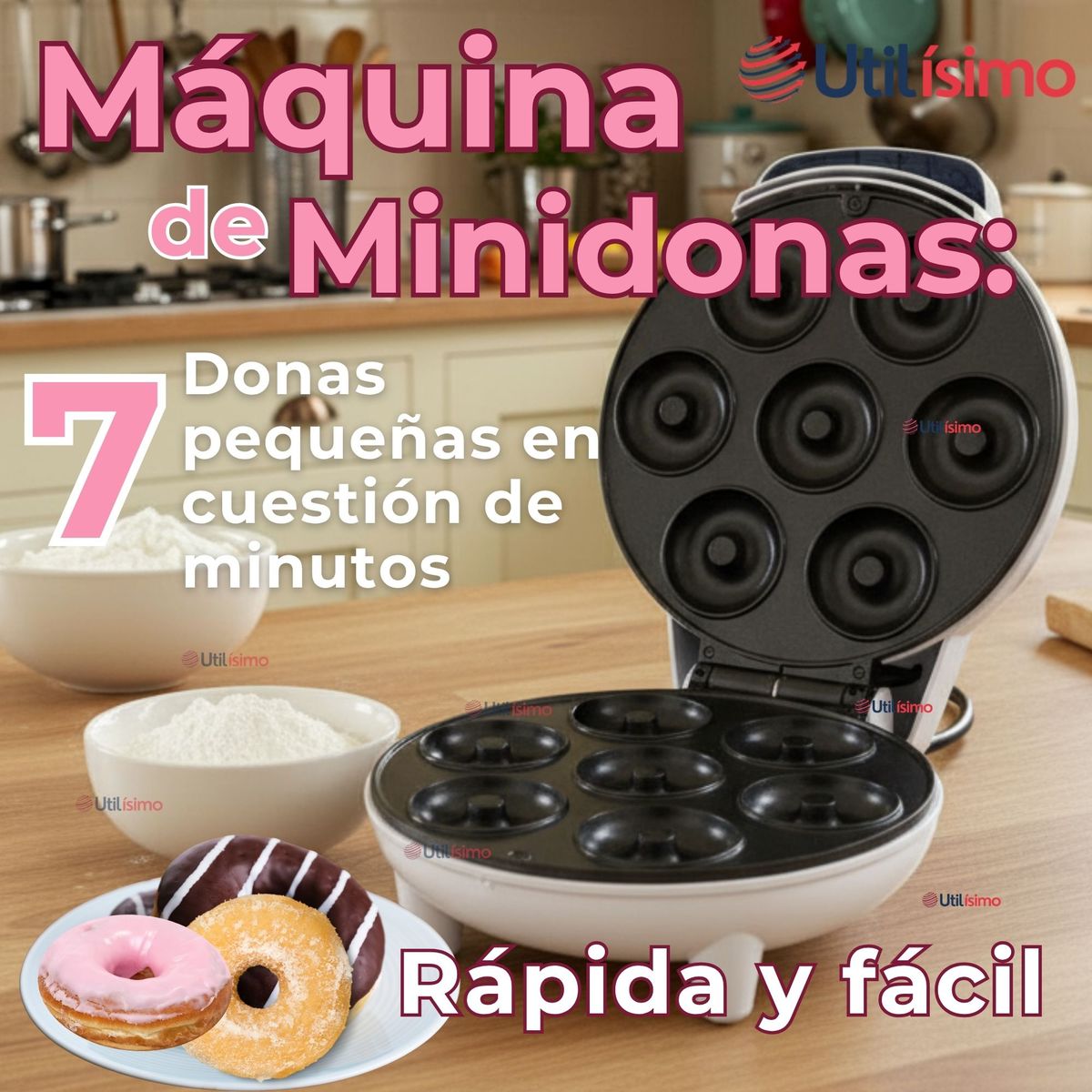 LINE - Máquina Mini Donas Antiadherente Capacidad 7 MiniDonas 1200W