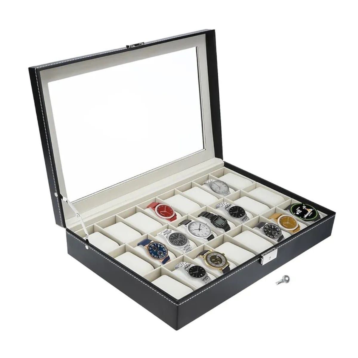 GENERICO - Caja Organizadora para Relojes con Tapa de Vidrio y Cerradura Gms