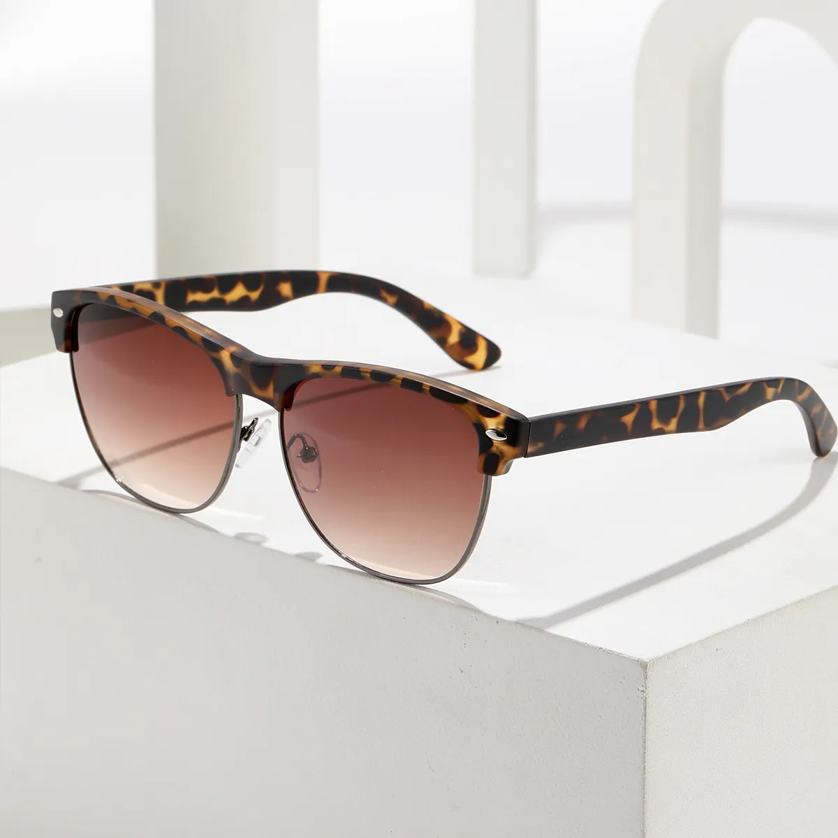 POLASUP - Polasup lentes Gafas de sol clásicas elegantes media montura de metal UV400 retro moda mujer hombre