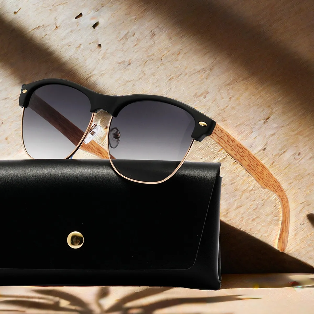 POLASUP - Polasup lentes Gafas de sol clásicas elegantes media montura de metal UV400 retro moda mujer hombre