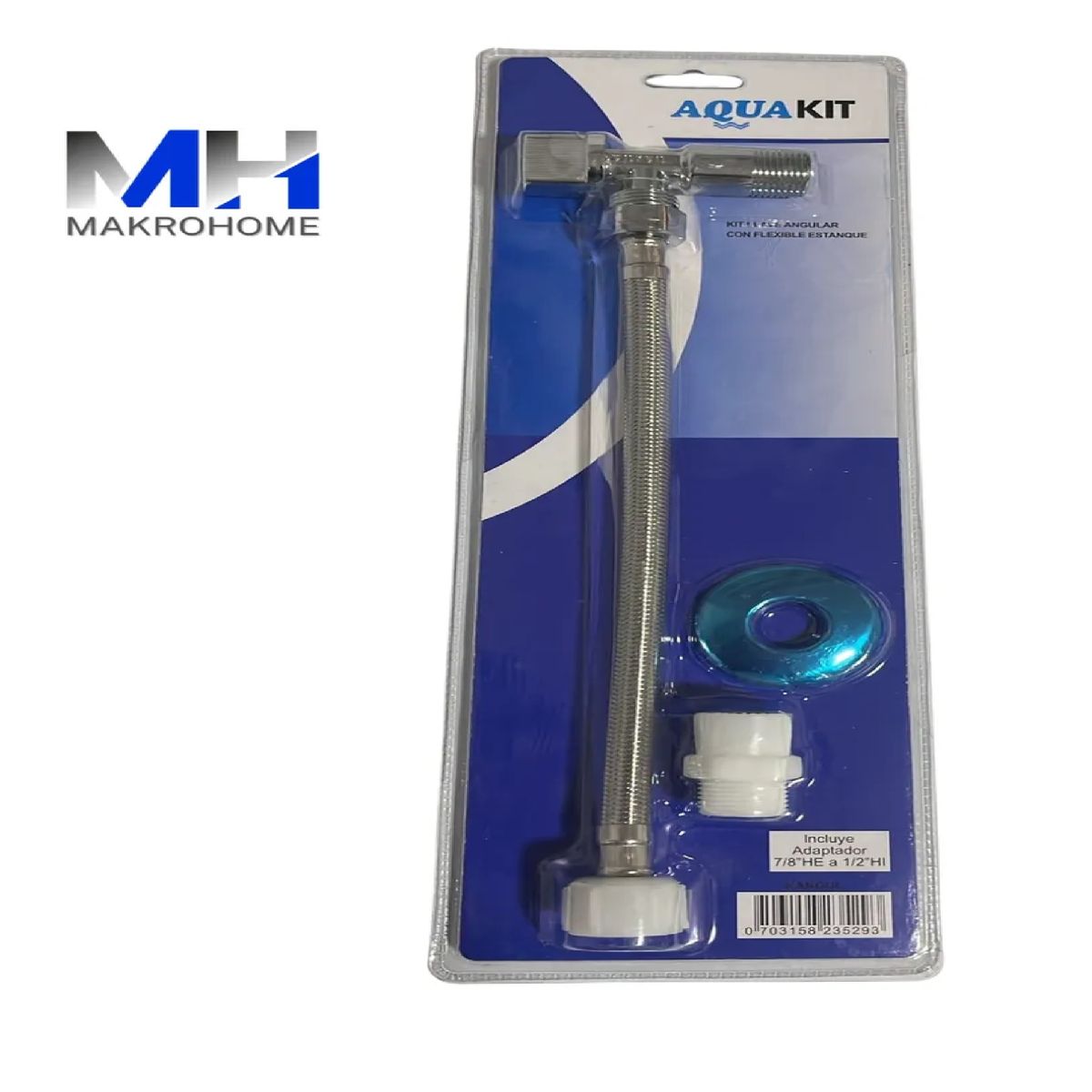 GENERICO - Kit Llave Paso Angular + Flexible De 30 Cms + Adaptador 7/8