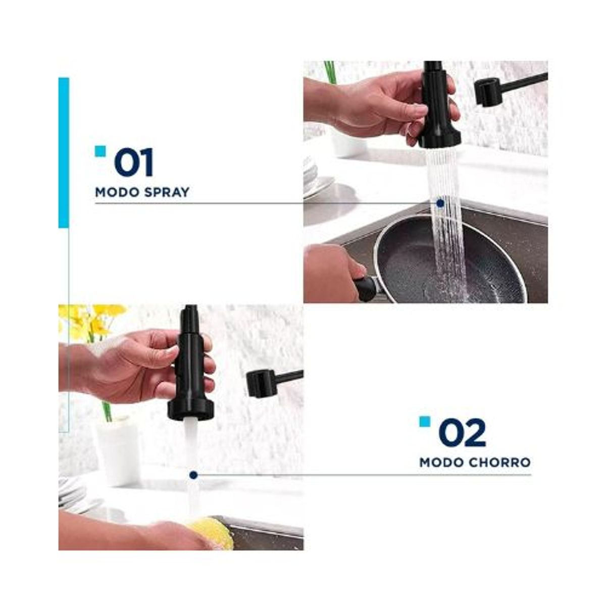 GENERICO - Llave Monomando Lavaplatos Flexible Griferia Cocina Negro
