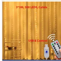 ANGELES DEL HOGAR - CORTINA LUZ LED USB 300 LUCES 3X3M CON CONTROL REMOTO