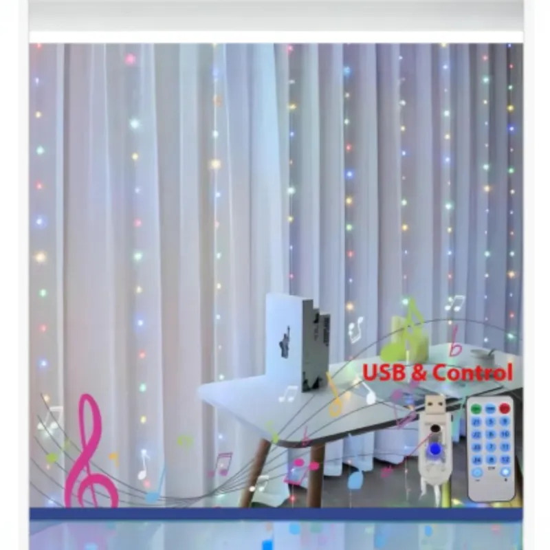 ANGELES DEL HOGAR - CORTINA LUZ LED USB 300 LUCES 3X3M CON CONTROL REMOTO