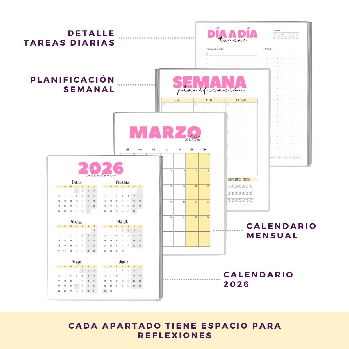 GENERICO - Agenda 2026 con fecha rosa  - Tareas diarias 12 meses