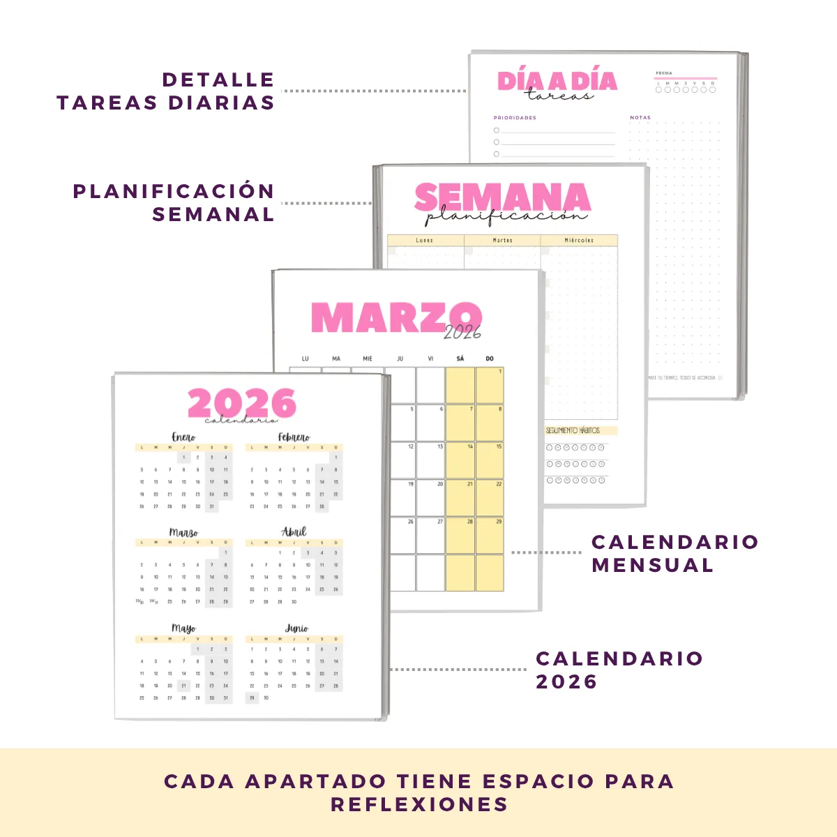 GENERICO - Agenda 2026 con fecha rosa -  Tareas diarias 12 meses