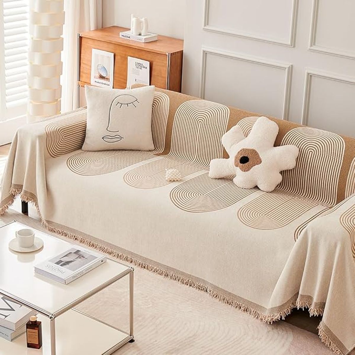 WAKESHOME - Manta Acogedora para Sofá Diseño Moderno y Natural Premium