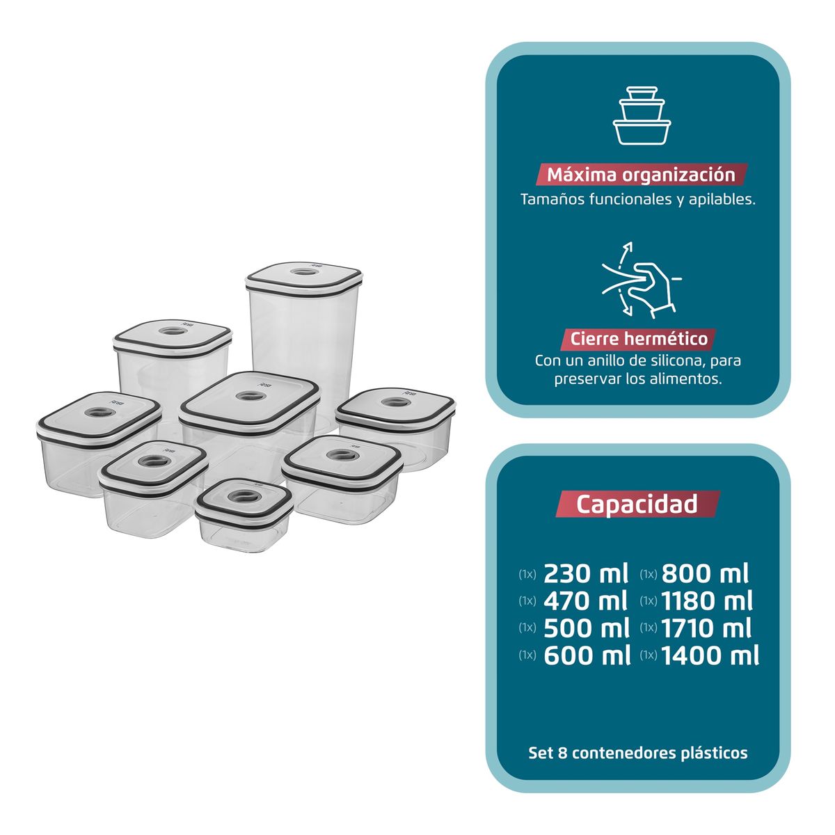 FENSA - Set Contenedores de Plástico Herméticos Fensa 8 Un