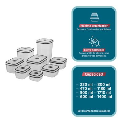 Imagen 2 del producto Set Contenedores de Plástico Herméticos 8 Un