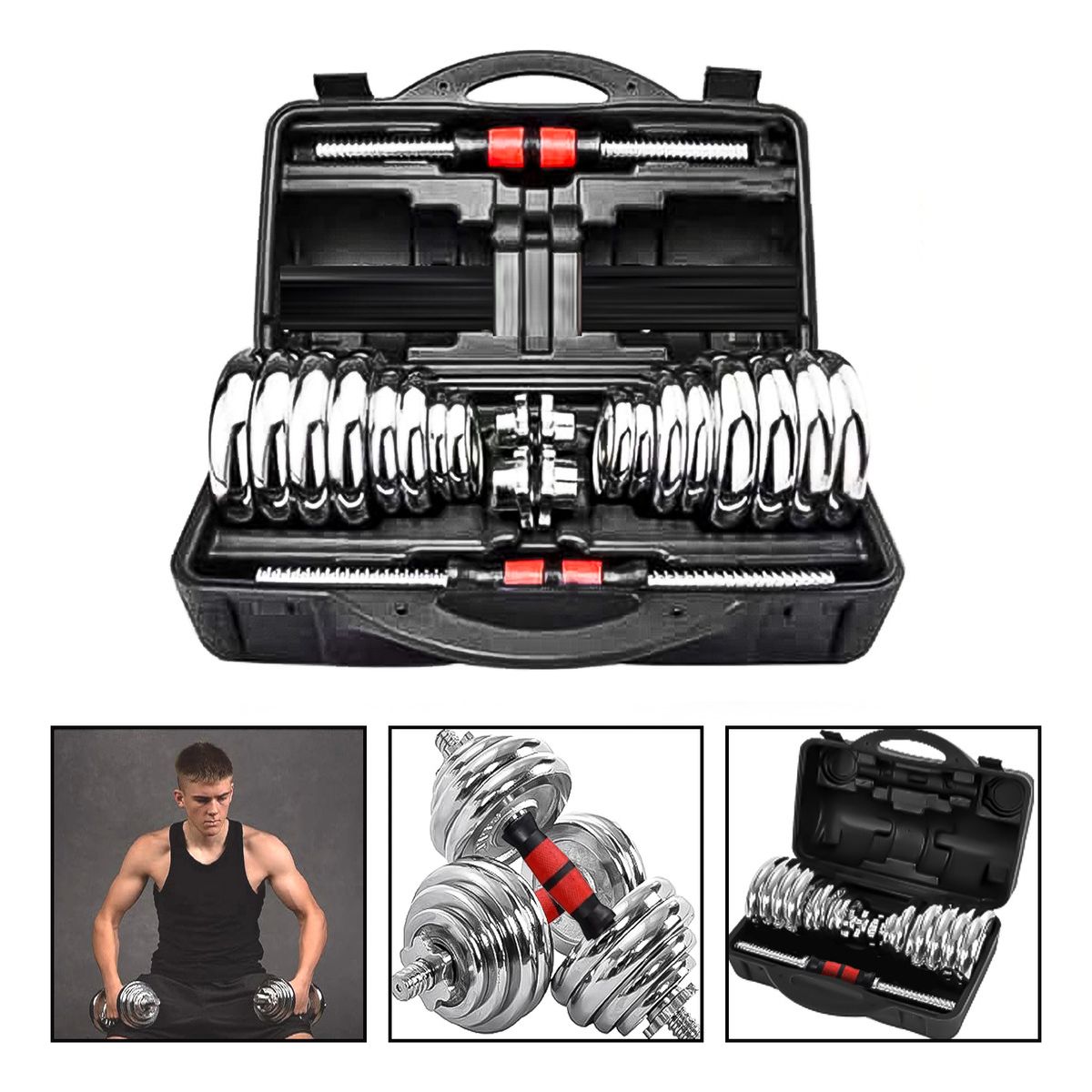 HOMEBRANDT - Set Mancuernas Cromado Ajustables De 30 Kg Con Maletín