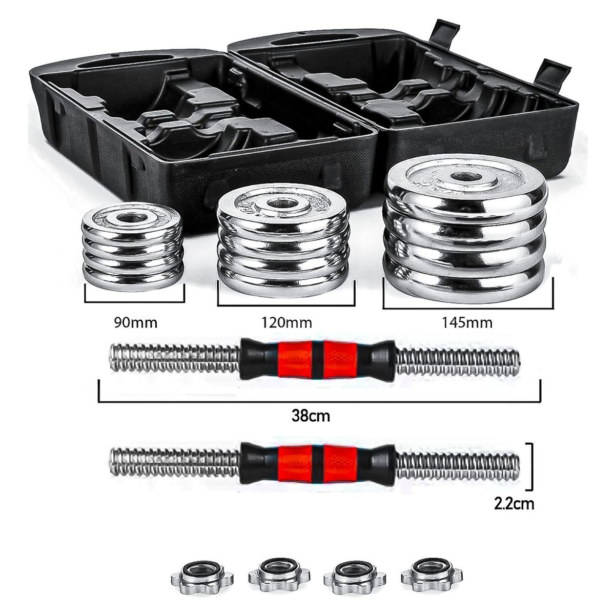 HOMEBRANDT - Set Mancuernas Cromado Ajustables De 30 Kg Con Maletín