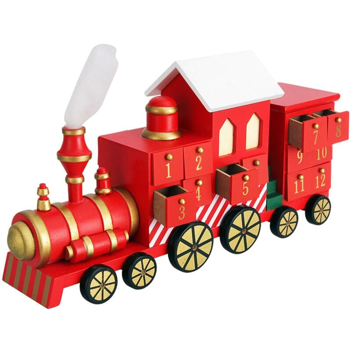 WAKESHOME - Calendario De Adviento De Tren De Madera Navidad 24 Cajones Rojo