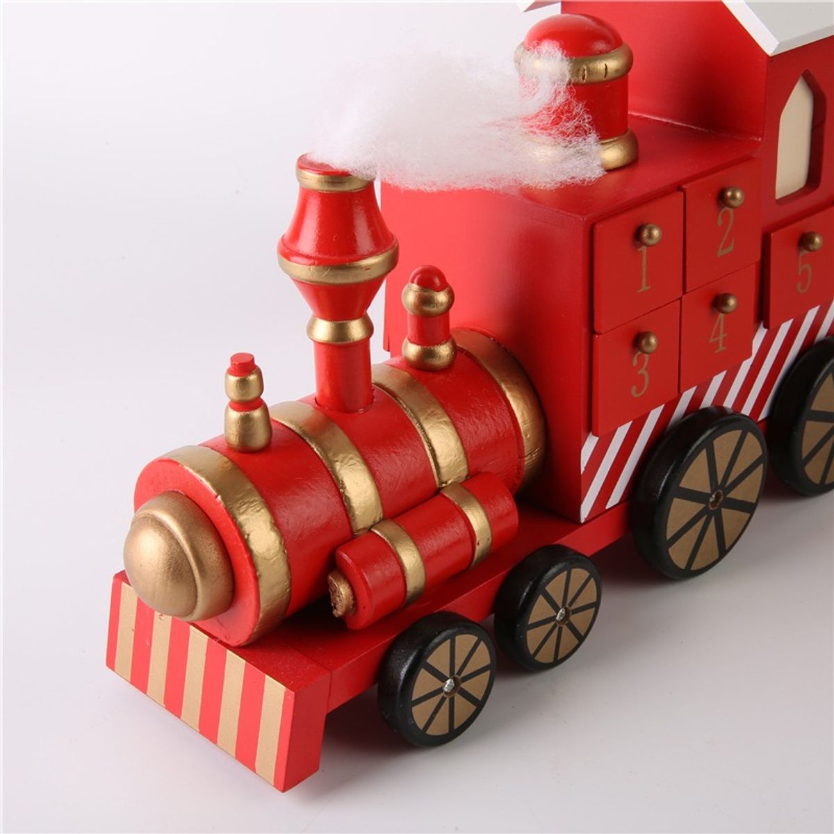 WAKESHOME - Calendario De Adviento De Tren De Madera Navidad 24 Cajones Rojo