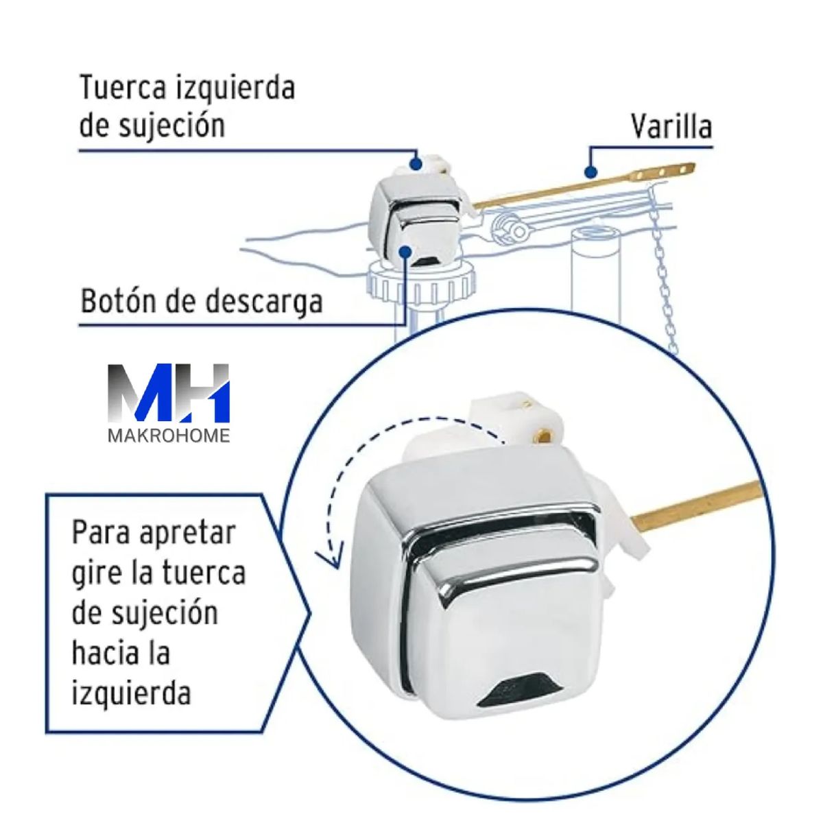 GENERICO - Boton Estanque Lateral Cuadrado Varilla Bronce Aquakit