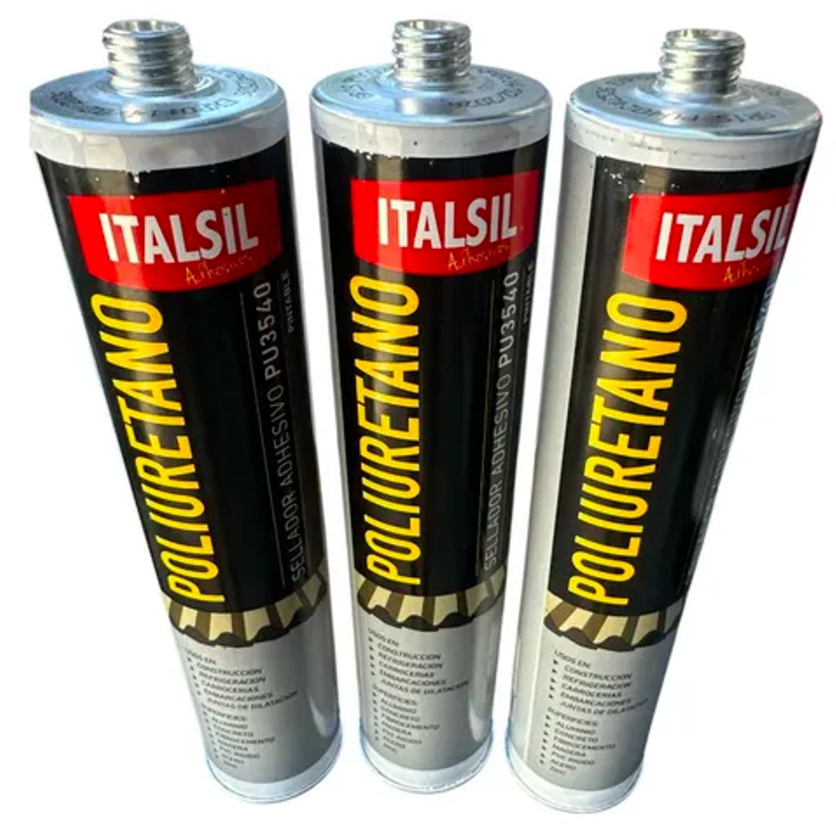 GENERICO - Pack 3 Sellador y Adhesivo Poliuretano GRIS PU 3540 Pintable ITALSIL