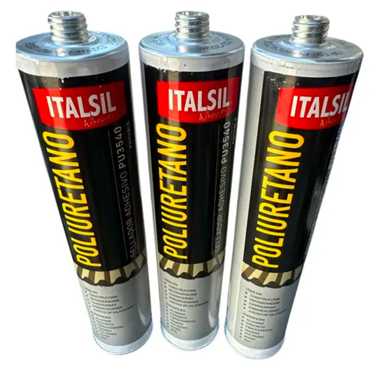 GENERICO - Pack 3 Sellador y Adhesivo Poliuretano GRIS PU 3540 Pintable ITALSIL