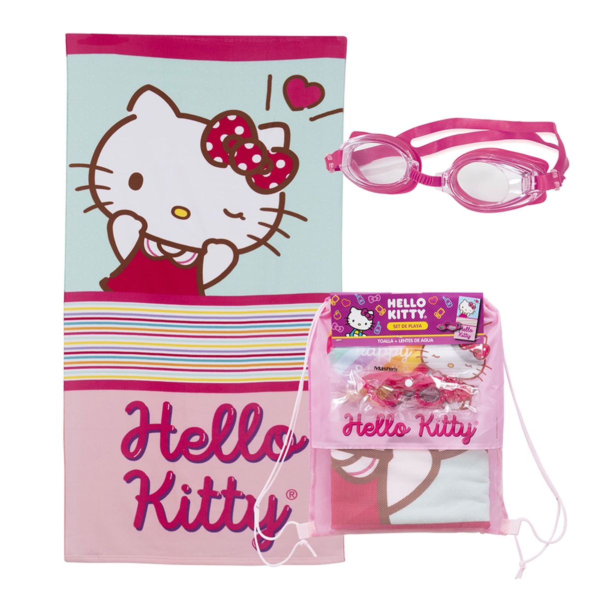 MASHINI - Set de toalla 70x140 cms + Lentes de agua Hello Kitty Raya
