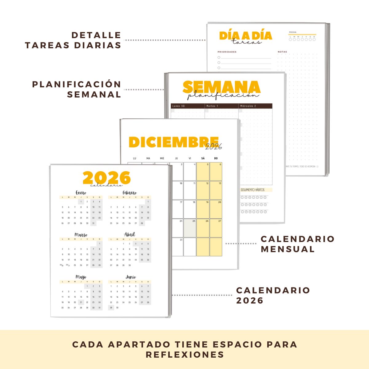 GENERICO - Agenda 2026 con fecha amarilla - Tareas diarias 12 meses