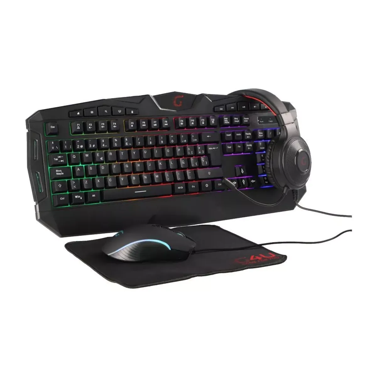 E4U - Kit Gamer 4 en 1 G4U - Audífonos + Teclado + Mouse + Mouse Pad