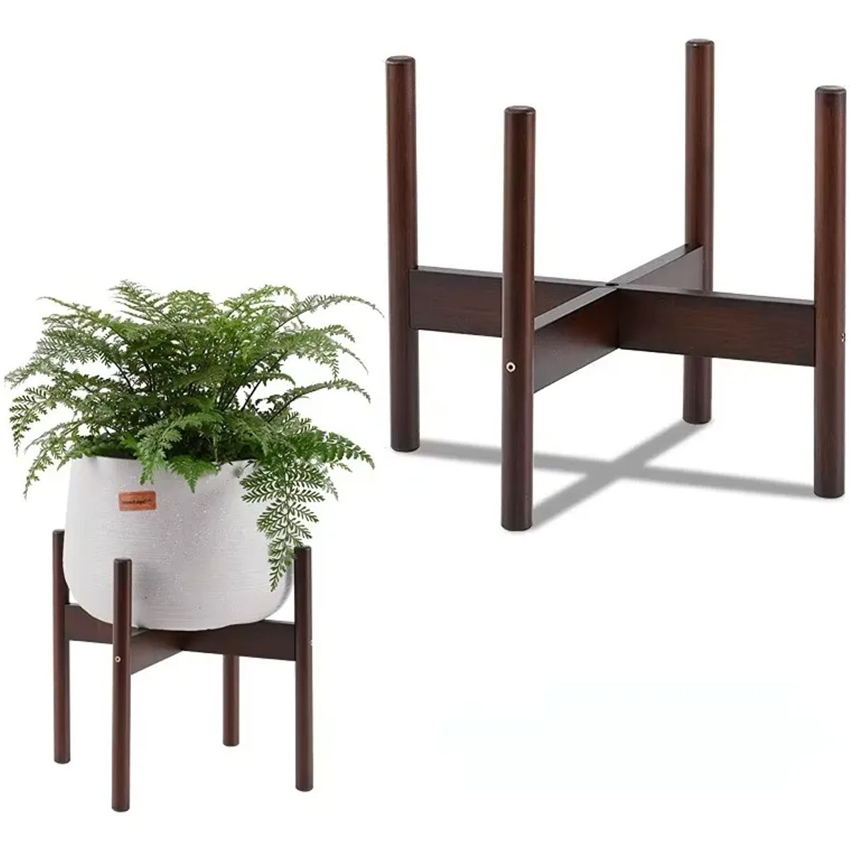 GENERICO - Soporte madera para Macetero plantas Suelo Alto color Oscuro